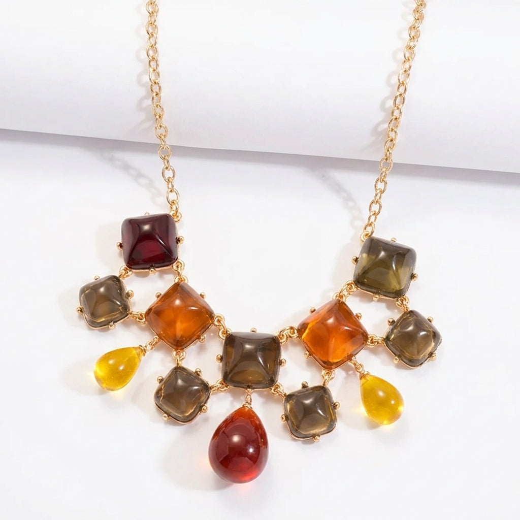 Autumn multicolour resin bib necklace with gold-tone jewel-inspired details