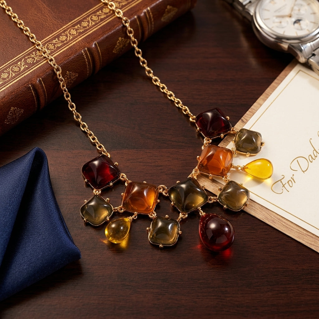 Autumn multicolour resin bib necklace with gold-tone jewel-inspired details