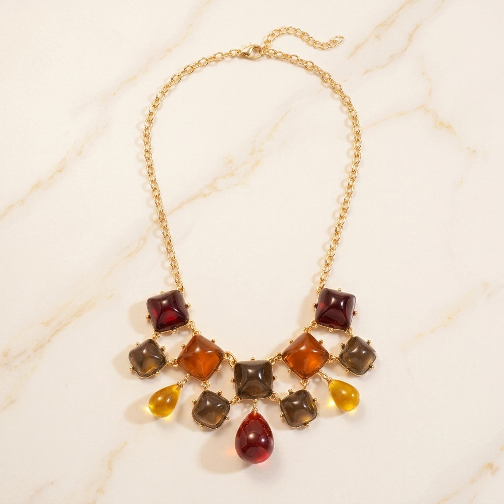 Autumn multicolour resin bib necklace with gold-tone jewel-inspired details