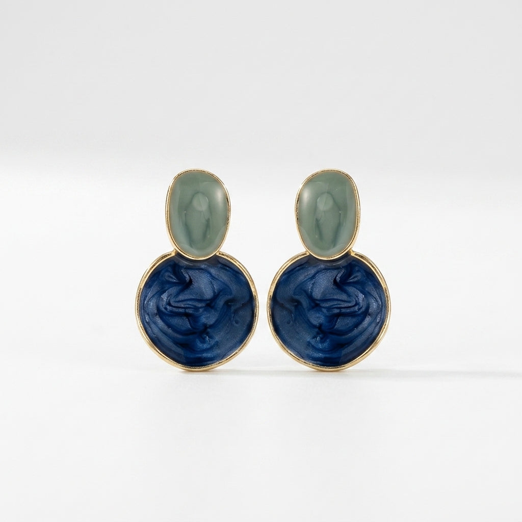 Blue Irregular Two - Tone Drop Earrings | Gold Marble Enamel Geometric Stud Earrings - ZI FASHION