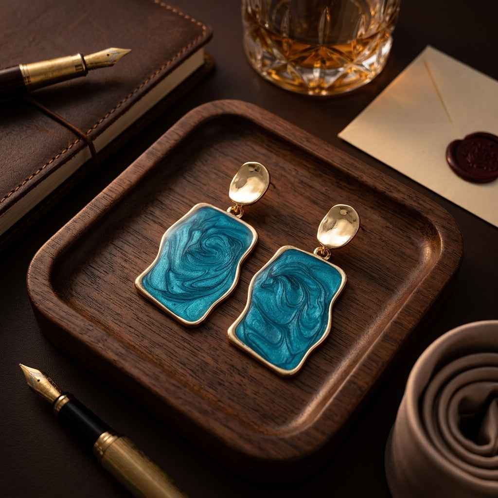 Blue Marble Abstract Drop Earrings | Bold Artistic Statement Earrings - ZI FASHION