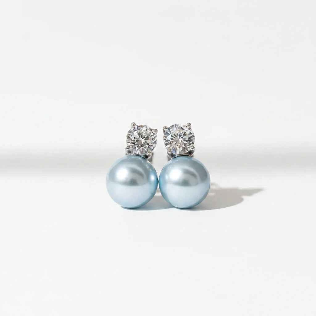 Blue Pearl & Crystal Stud Earrings | Elegant Diamond - Style Drop Earrings - ZI FASHION