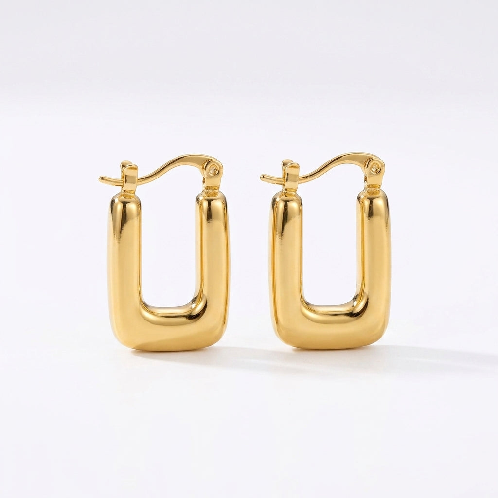 18K PVD gold chunky square hoop earrings in polished stainless steel