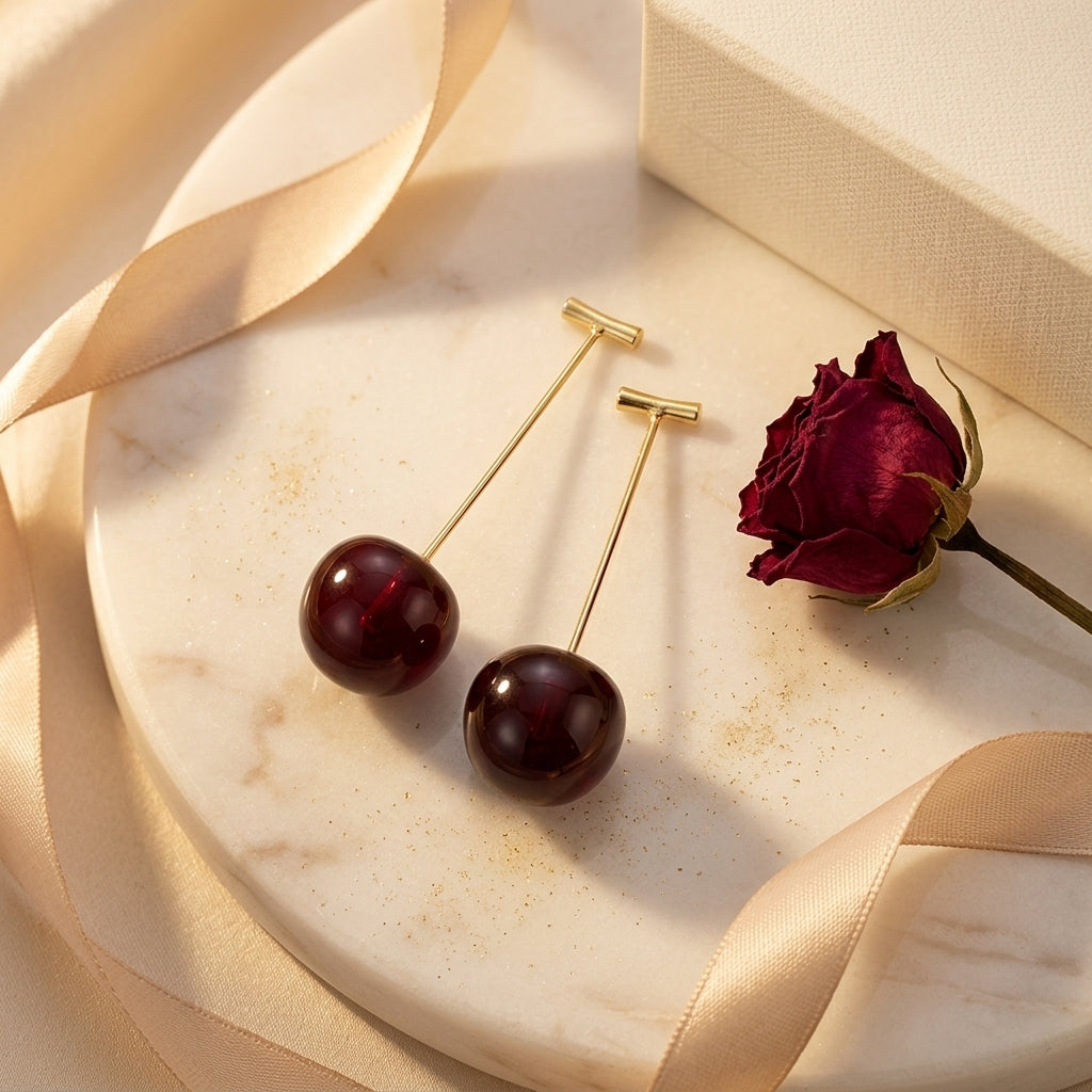 Double Cherry Drop Earrings — Gold Wire Stem - ZI FASHION