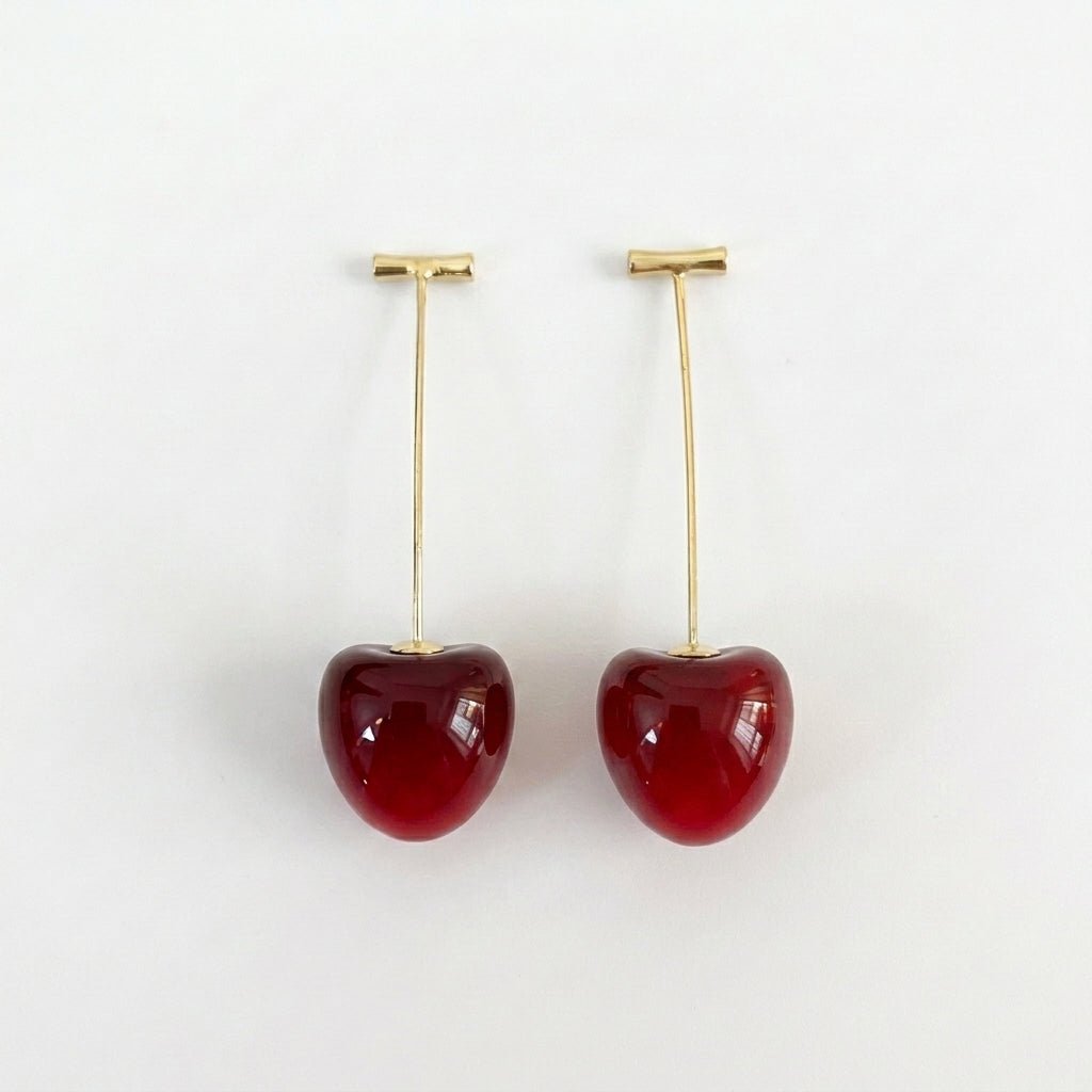 Double Cherry Drop Earrings — Gold Wire Stem - ZI FASHION