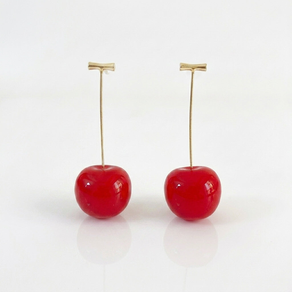 Double Cherry Drop Earrings — Gold Wire Stem - ZI FASHION