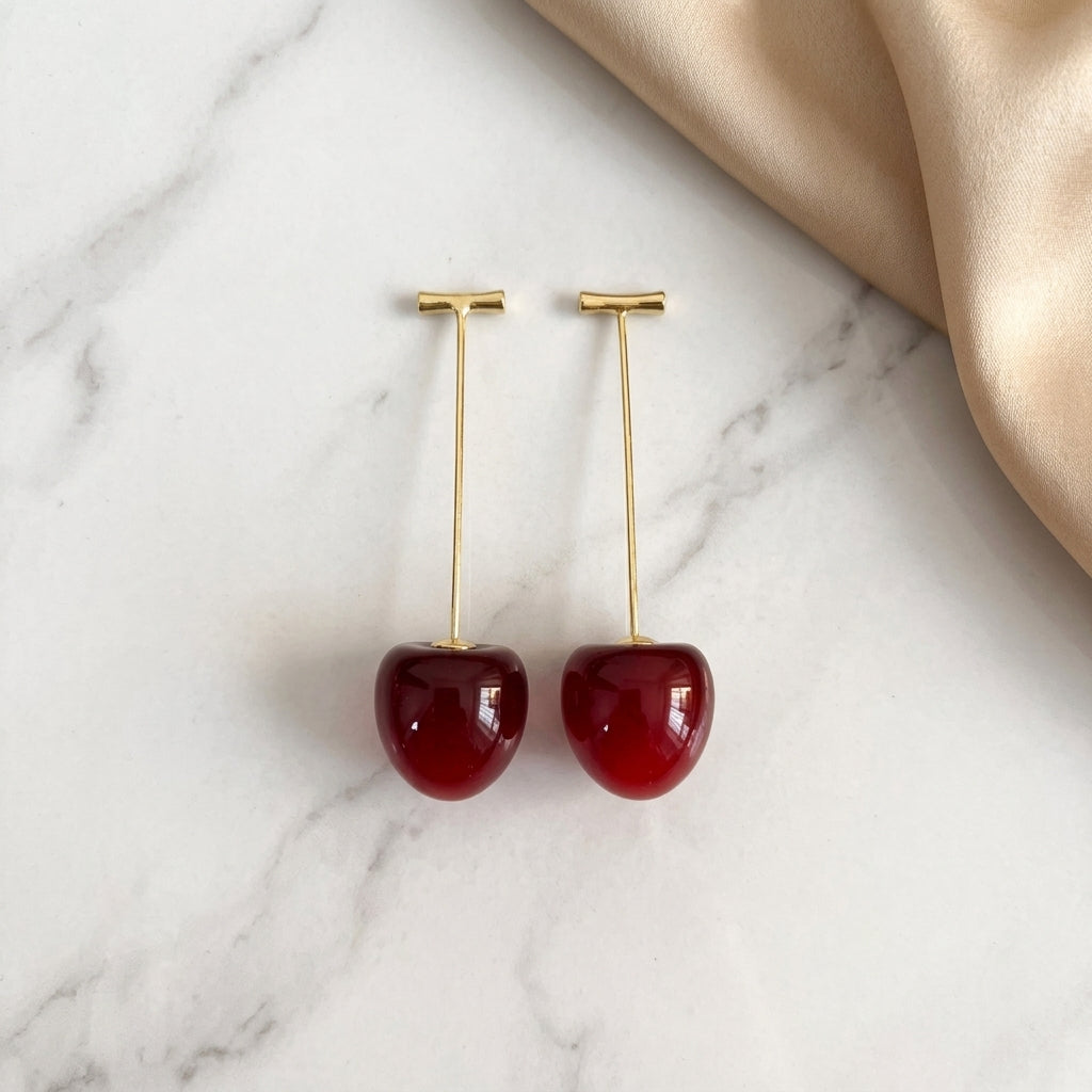 Double Cherry Drop Earrings — Gold Wire Stem - ZI FASHION
