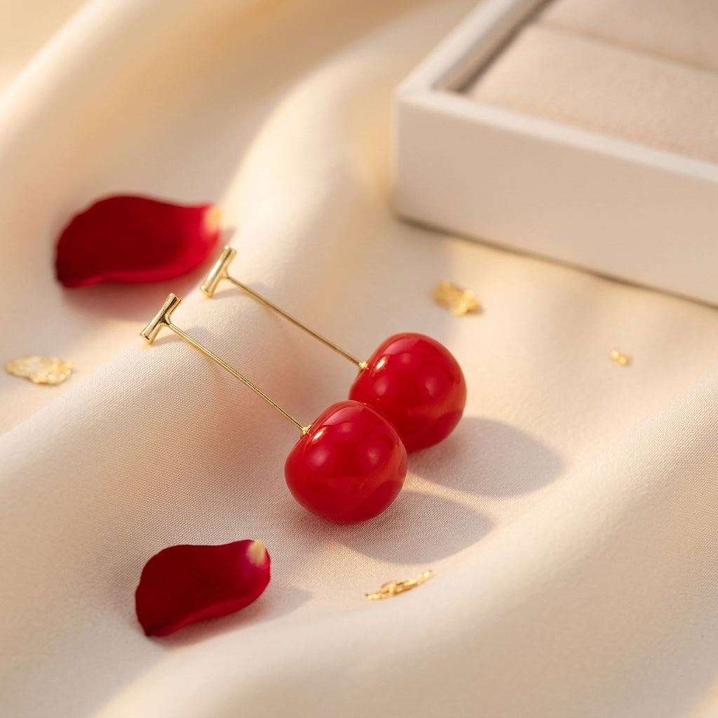 Double Cherry Drop Earrings — Gold Wire Stem - ZI FASHION