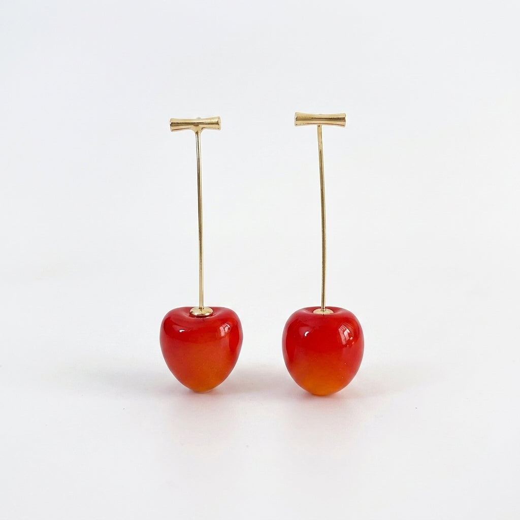 Double Cherry Drop Earrings — Gold Wire Stem - ZI FASHION