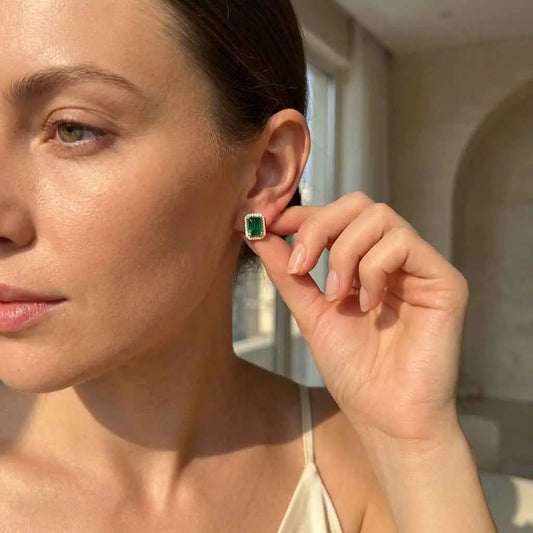 Emerald Aura Halo Earrings – Dazzling Studs for Any Occasion - ZI FASHION