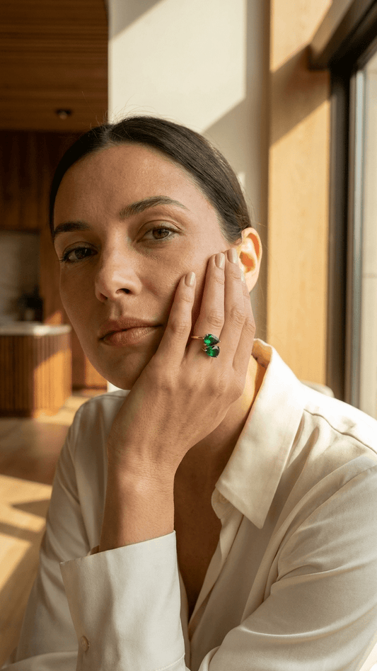 Emerald Dreams Toi et Moi Adjustable Ring | 18K PVD Gold - Plated Stainless Steel - ZI FASHION
