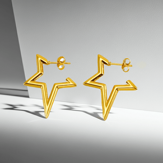 Gold Star Outline Stud Earrings | 18K PVD Gold Plated Stainless Steel - ZI FASHION