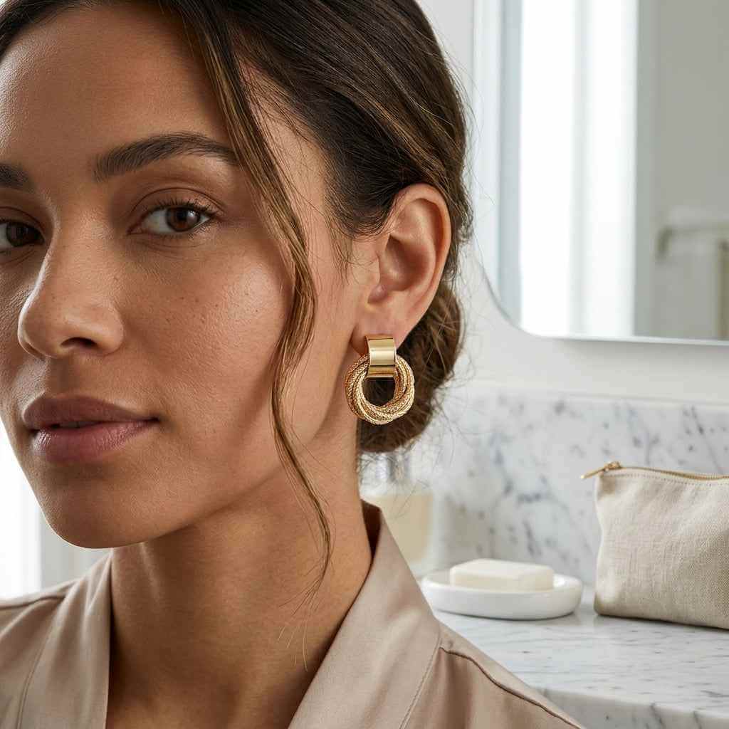 Gold Twisted Circle Stud Earrings - ZI FASHION