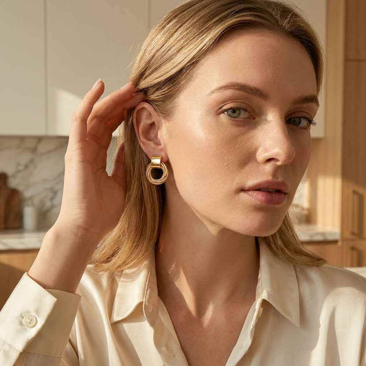 Gold Twisted Circle Stud Earrings - ZI FASHION
