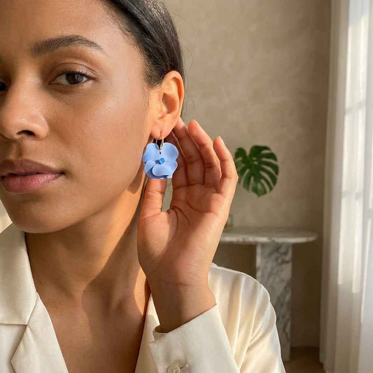 Matte Blue Flower Hoop Earrings | Oversized Floral Statement Earrings - ZI FASHION