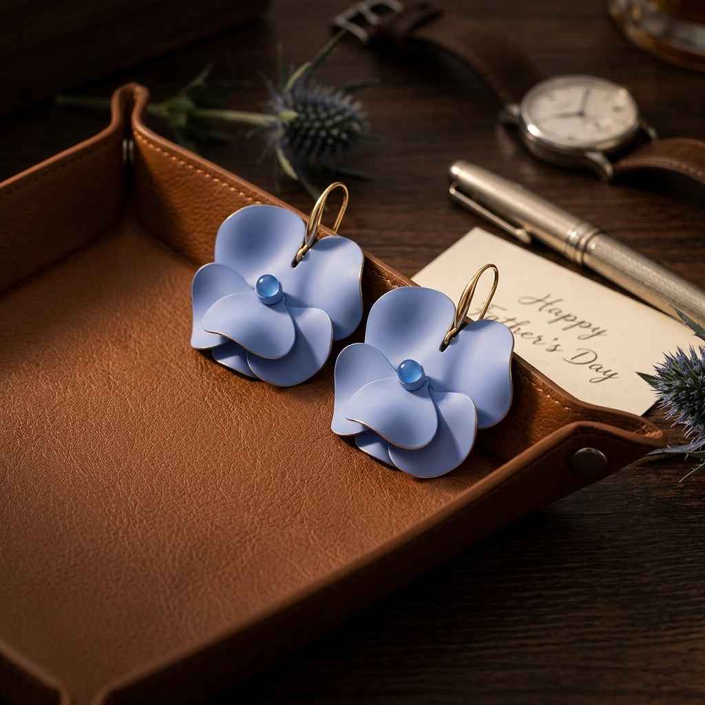 Matte Blue Flower Hoop Earrings | Oversized Floral Statement Earrings - ZI FASHION