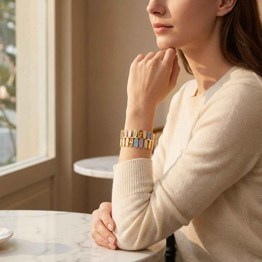 Pastel Rainbow Enamel Gold Cuff Bangle | 18K Gold Plated Multicolor Statement Bangle - ZI FASHION