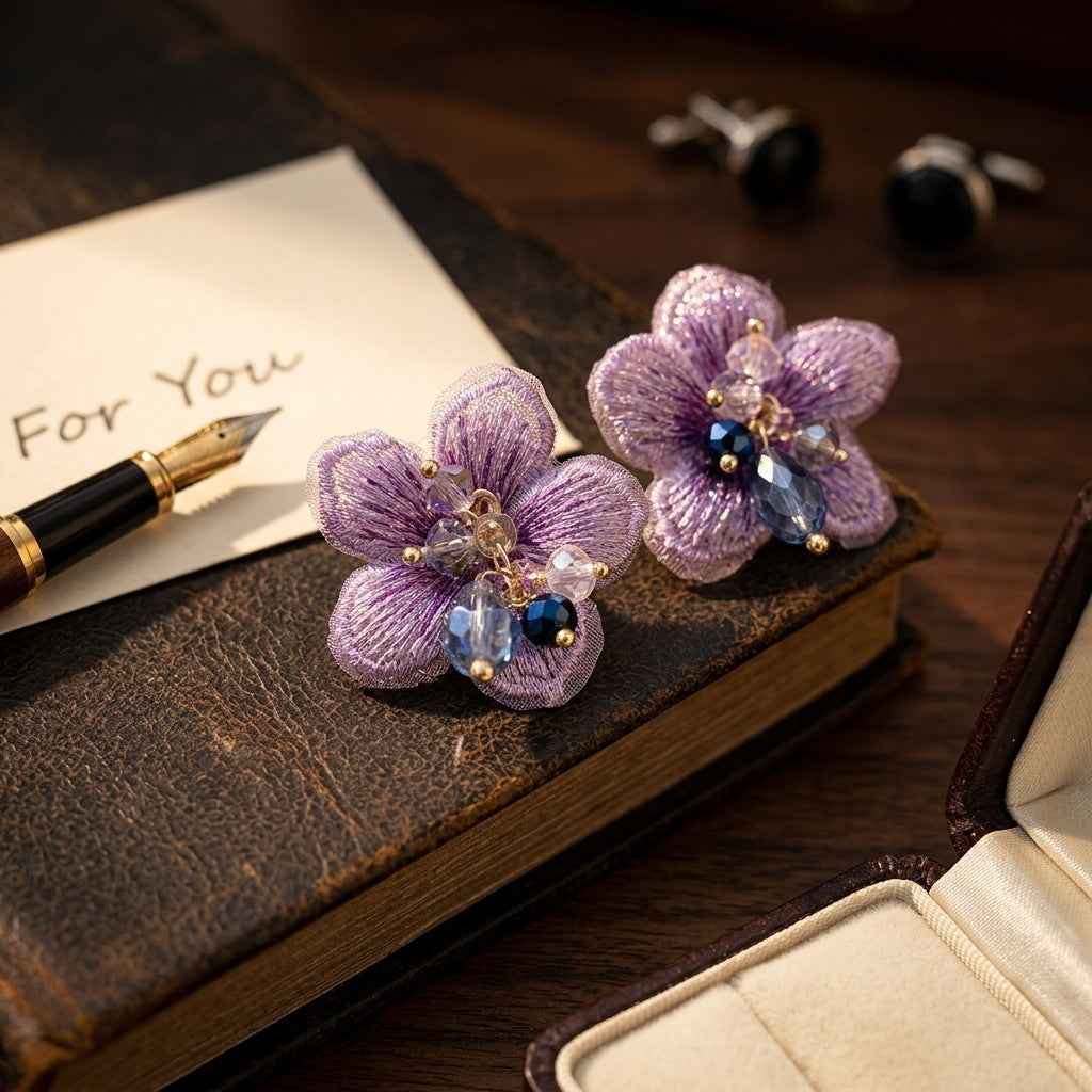 Purple Fabric Flower Cluster Stud Earrings | Soft Petal Statement Earrings for Women - ZI FASHION