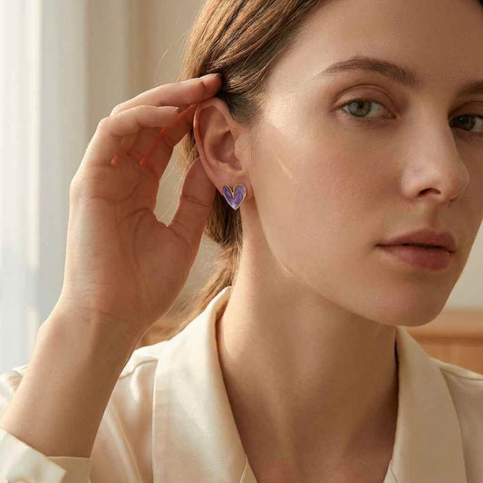 Purple Marble Heart Stud Earrings - ZI FASHION