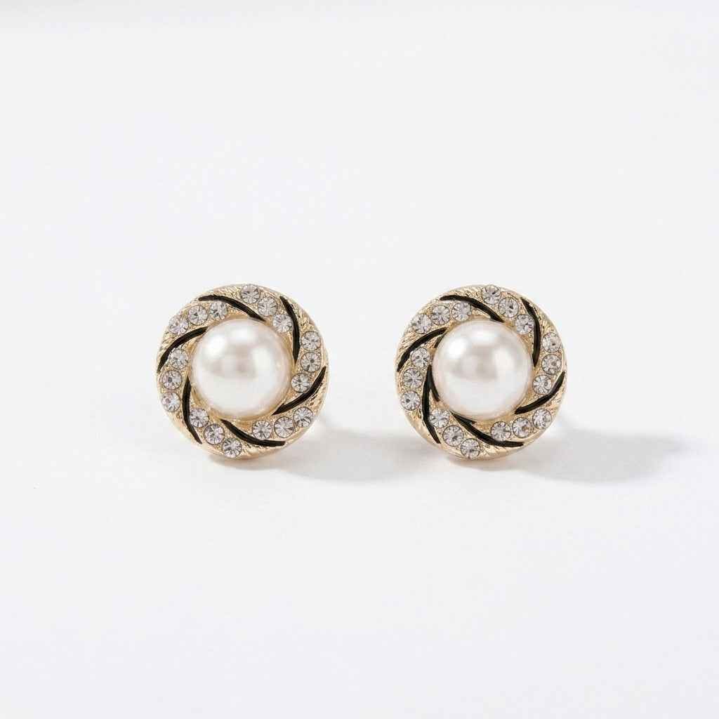 Spiral Pearl Crystal Stud Earrings - ZI FASHION