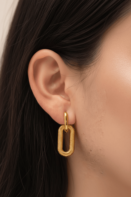 Textured Spring Coil Oval Drop Earrings | 18K PVD Gold Plated Stainless Steel - ZI FASHION