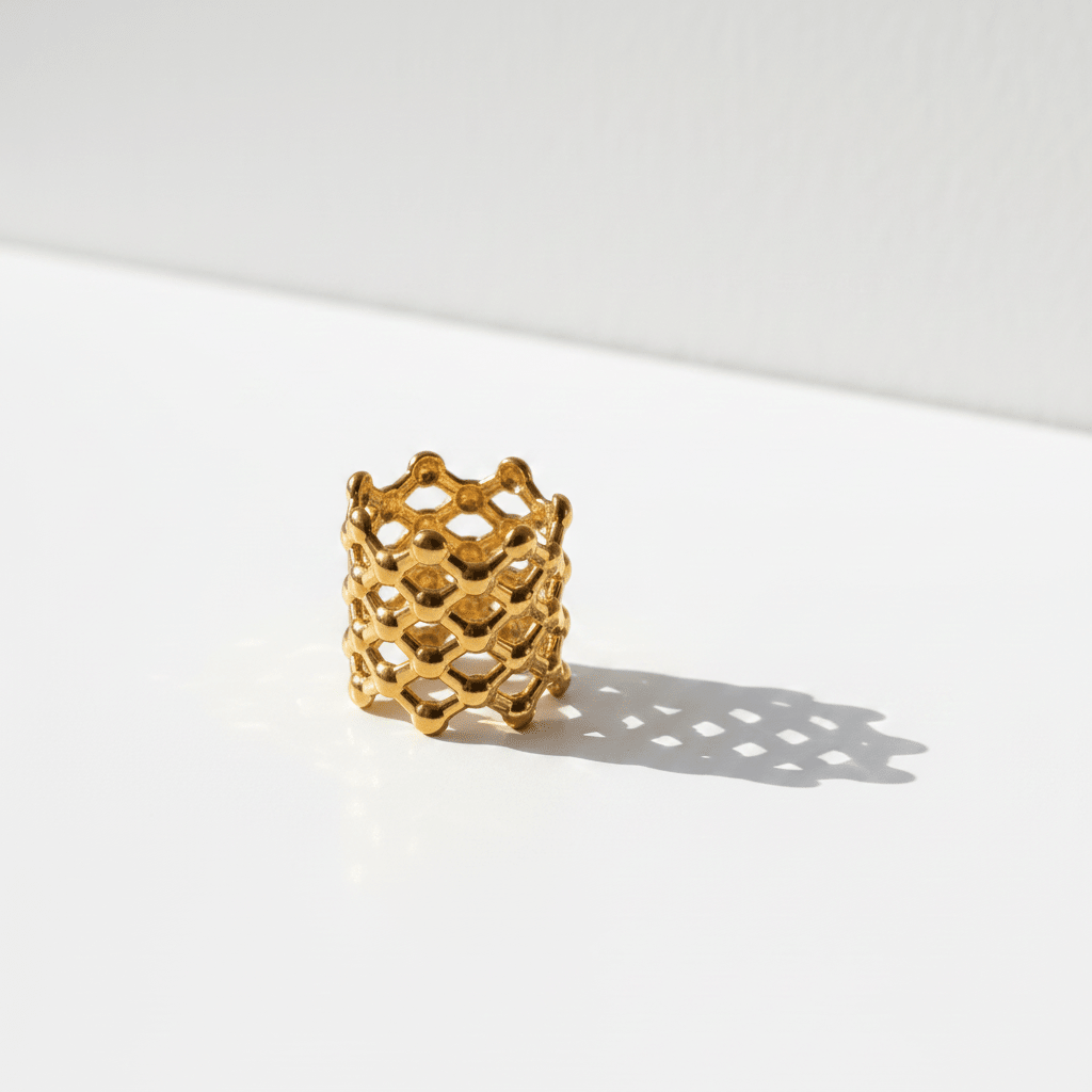 The Aurum Honeycomb Ring | 18K PVD Gold Sculptural Mesh Cuff - ZI FASHION