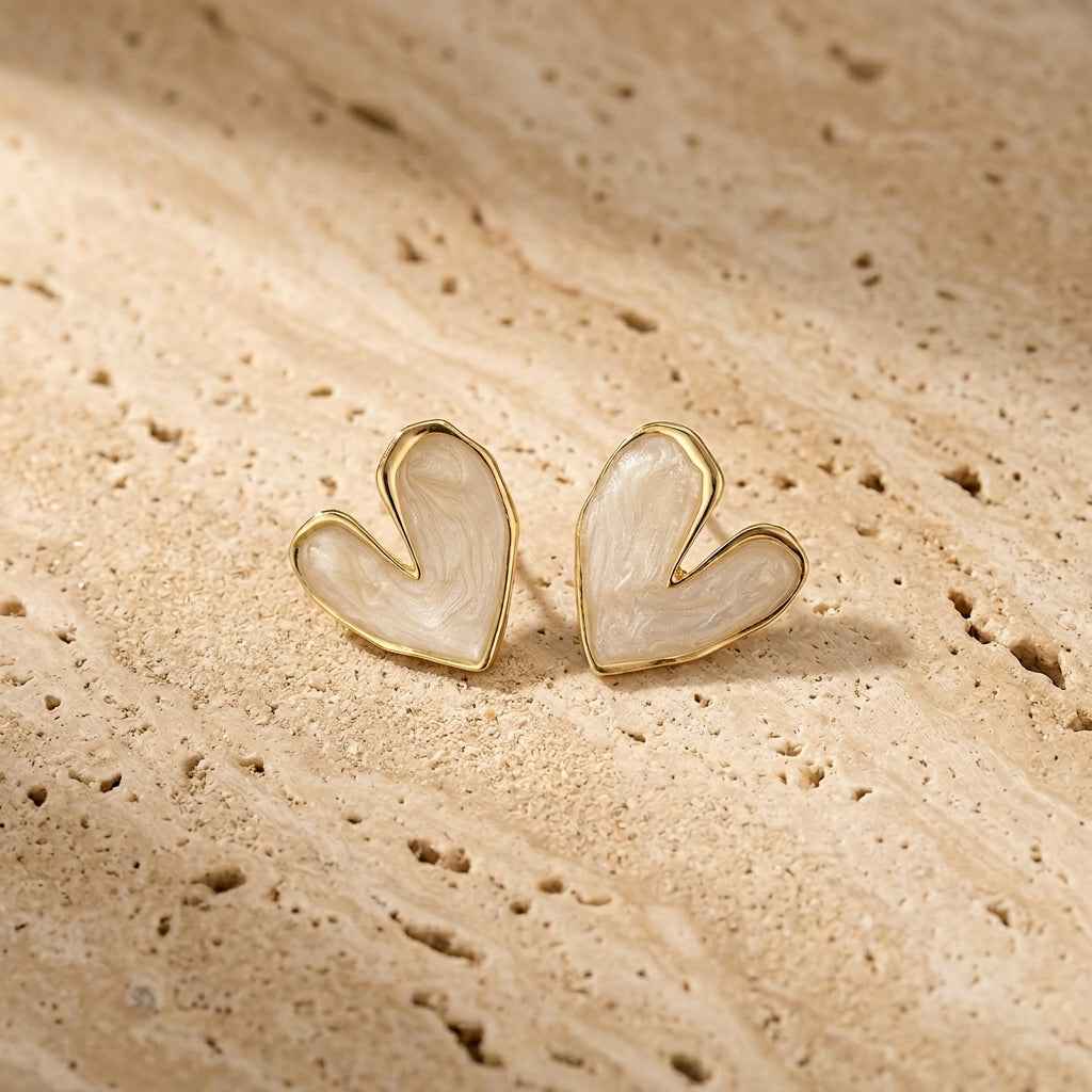 White Pearl Shell Heart Stud Earrings - ZI FASHION