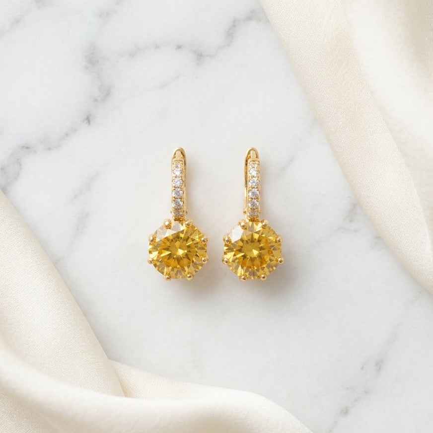 Amber Crystal Lever - Back Drop Earrings | Gold Zirconia Hoop Dangle Earrings - ZI FASHION