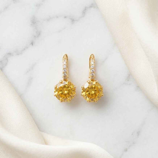 Amber Crystal Lever - Back Drop Earrings | Gold Zirconia Hoop Dangle Earrings - ZI FASHION
