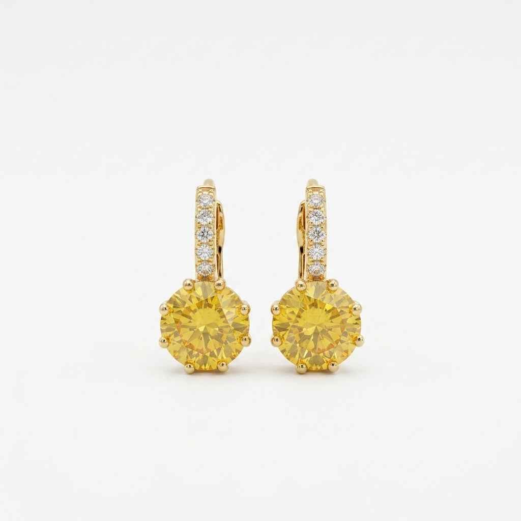 Amber Crystal Lever - Back Drop Earrings | Gold Zirconia Hoop Dangle Earrings - ZI FASHION