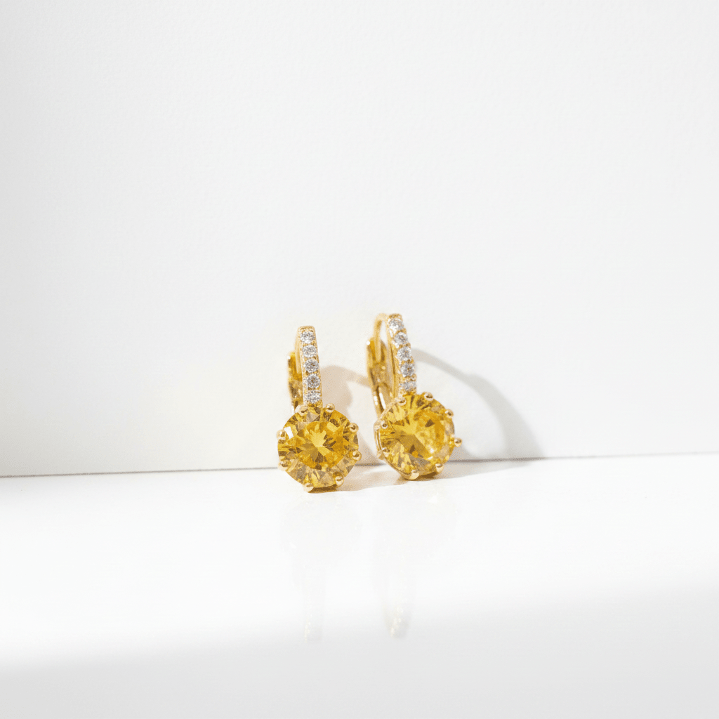 Amber Crystal Lever - Back Drop Earrings | Gold Zirconia Hoop Dangle Earrings - ZI FASHION