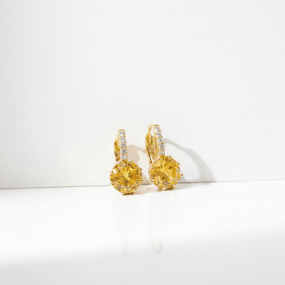 Amber Crystal Lever - Back Drop Earrings | Gold Zirconia Hoop Dangle Earrings - ZI FASHION