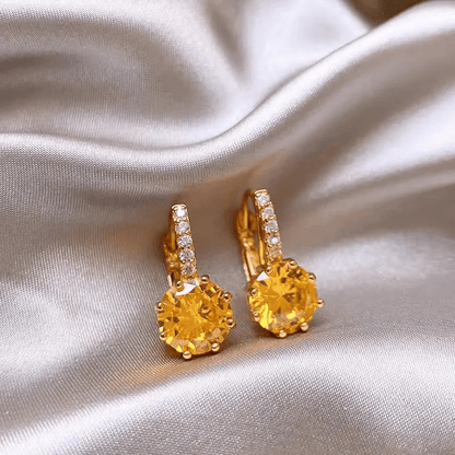 Amber Crystal Lever - Back Drop Earrings | Gold Zirconia Hoop Dangle Earrings - ZI FASHION