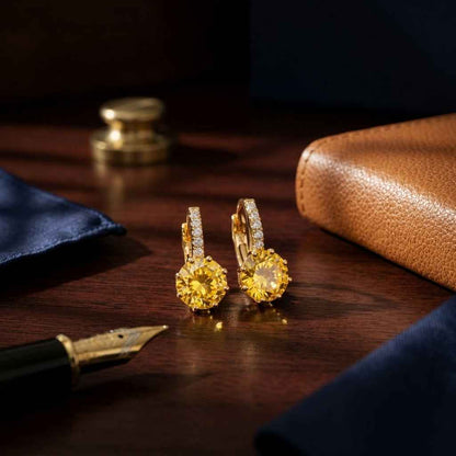 Amber Crystal Lever - Back Drop Earrings | Gold Zirconia Hoop Dangle Earrings - ZI FASHION