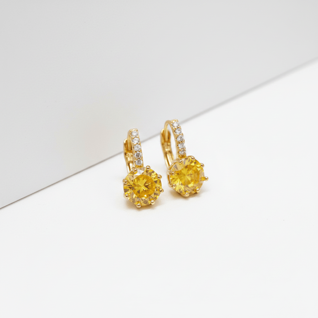 Amber Crystal Lever - Back Drop Earrings | Gold Zirconia Hoop Dangle Earrings - ZI FASHION
