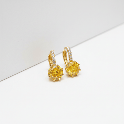 Amber Crystal Lever - Back Drop Earrings | Gold Zirconia Hoop Dangle Earrings - ZI FASHION