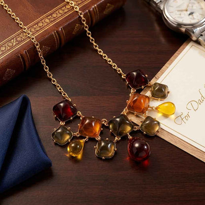 Autumn Jewel Resin Bib Necklace | Gold Multicolour Gemstone Statement Necklace - ZI FASHION