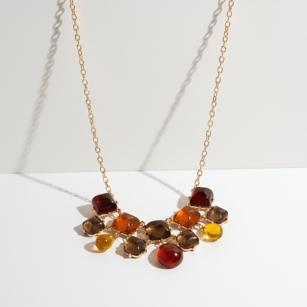 Autumn Jewel Resin Bib Necklace | Gold Multicolour Gemstone Statement Necklace - ZI FASHION