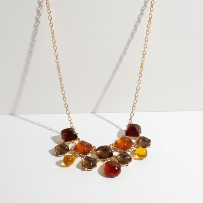Autumn Jewel Resin Bib Necklace | Gold Multicolour Gemstone Statement Necklace - ZI FASHION