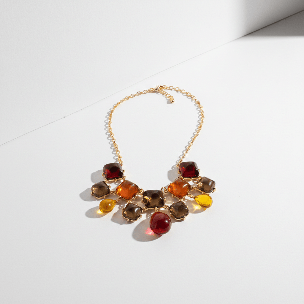 Autumn Jewel Resin Bib Necklace | Gold Multicolour Gemstone Statement Necklace - ZI FASHION