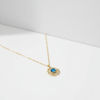 Blue Galaxy Planet Pendant Necklace | Gold Celestial Universe Crystal Necklace - ZI FASHION