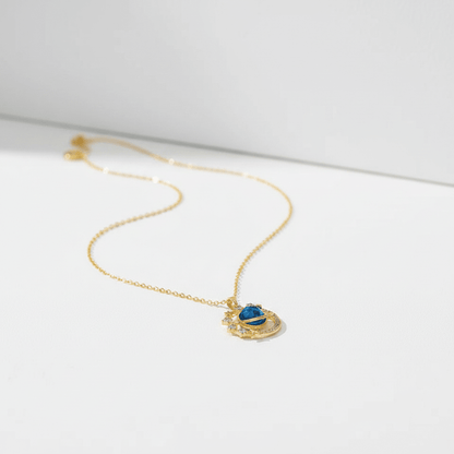 Blue Galaxy Planet Pendant Necklace | Gold Celestial Universe Crystal Necklace - ZI FASHION