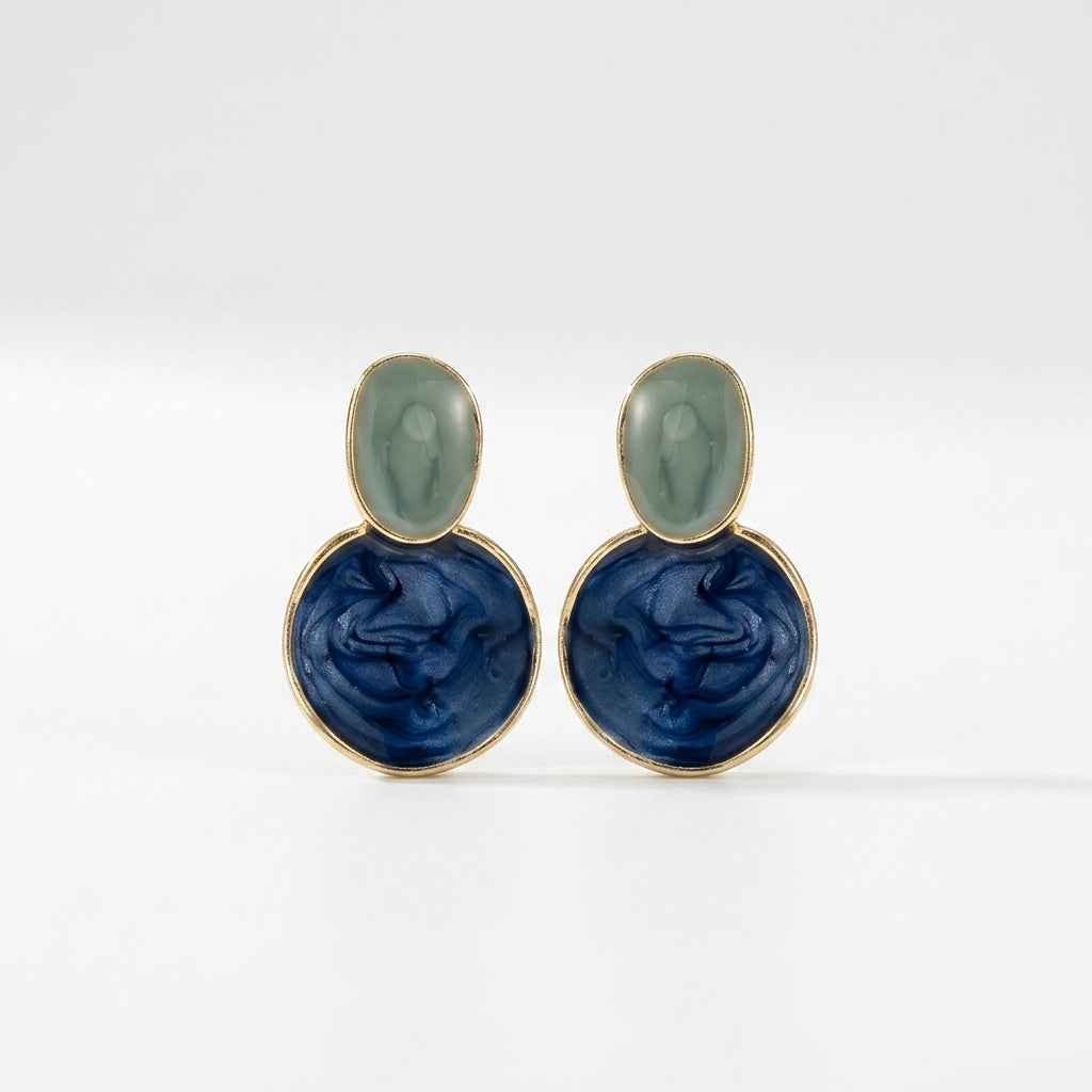 Blue Irregular Two - Tone Drop Earrings | Gold Marble Enamel Geometric Stud Earrings - ZI FASHION