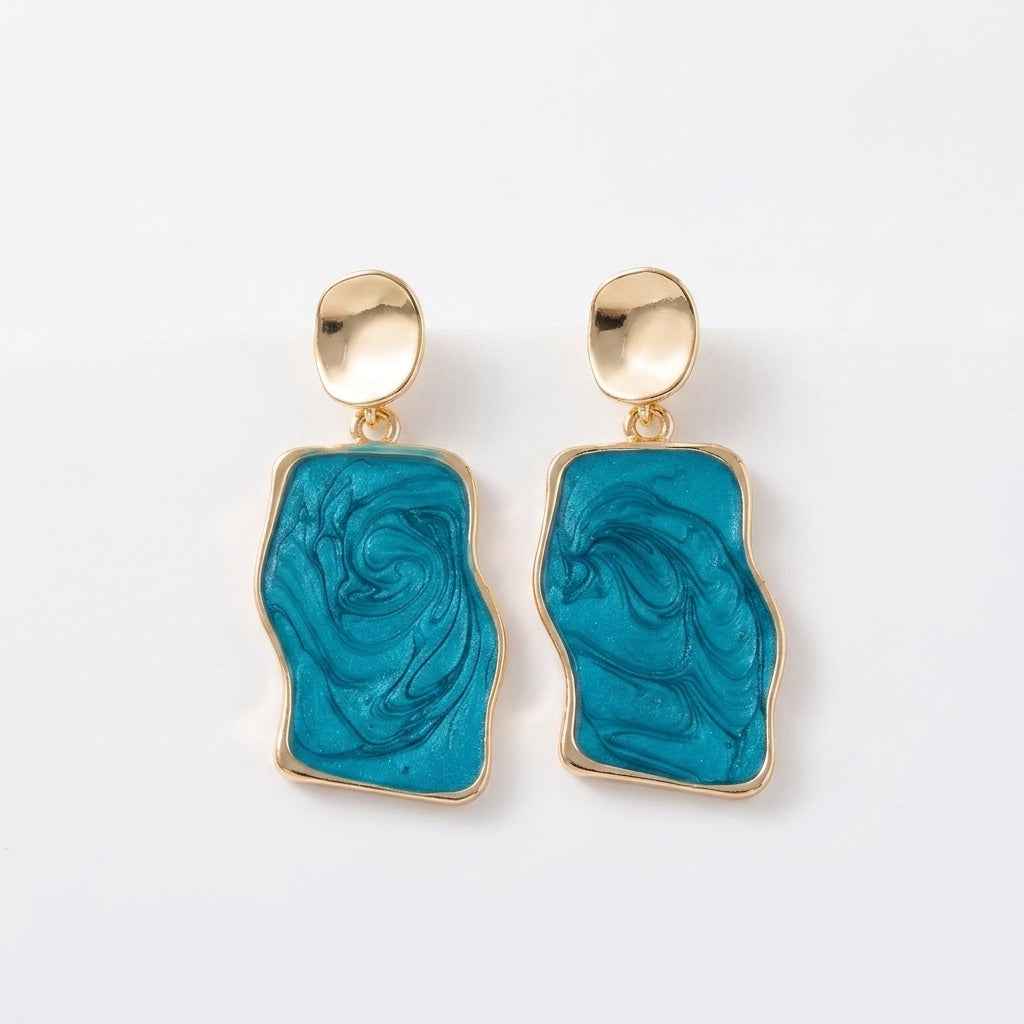 Blue Marble Abstract Drop Earrings | Bold Artistic Statement Earrings - ZI FASHION
