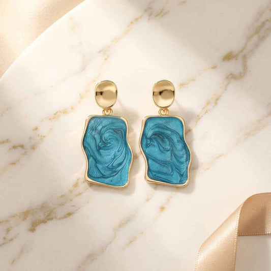Blue Marble Abstract Drop Earrings | Bold Artistic Statement Earrings - ZI FASHION