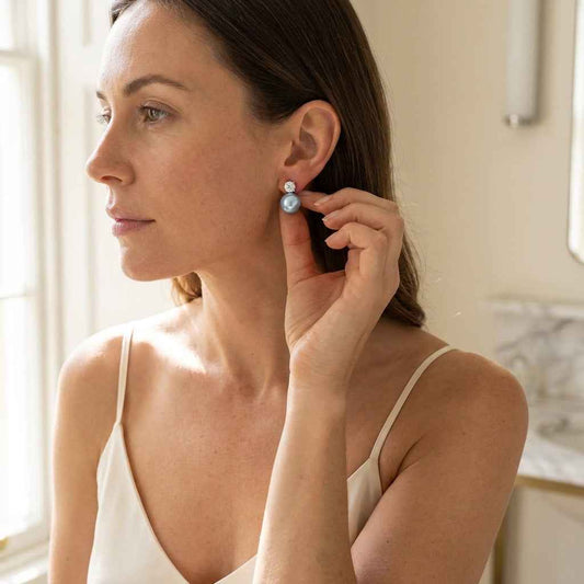 Blue Pearl & Crystal Stud Earrings | Elegant Diamond - Style Drop Earrings - ZI FASHION