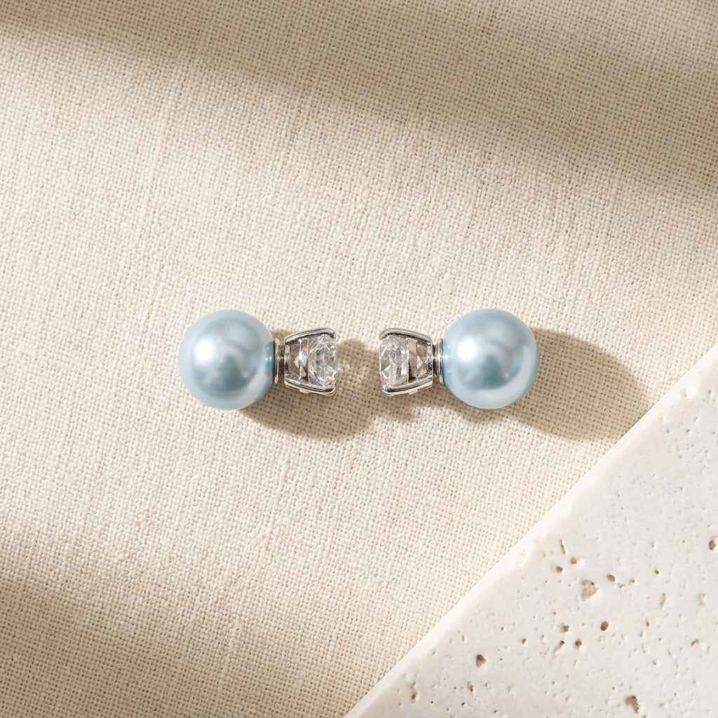 Blue Pearl & Crystal Stud Earrings | Elegant Diamond - Style Drop Earrings - ZI FASHION