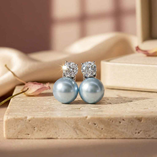 Blue Pearl & Crystal Stud Earrings | Elegant Diamond - Style Drop Earrings - ZI FASHION