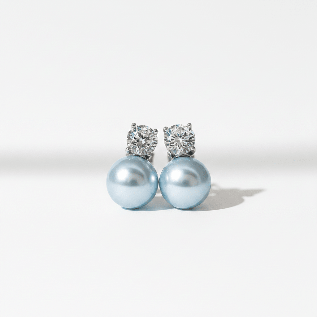 Blue Pearl & Crystal Stud Earrings | Elegant Diamond - Style Drop Earrings - ZI FASHION