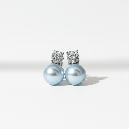 Blue Pearl & Crystal Stud Earrings | Elegant Diamond - Style Drop Earrings - ZI FASHION